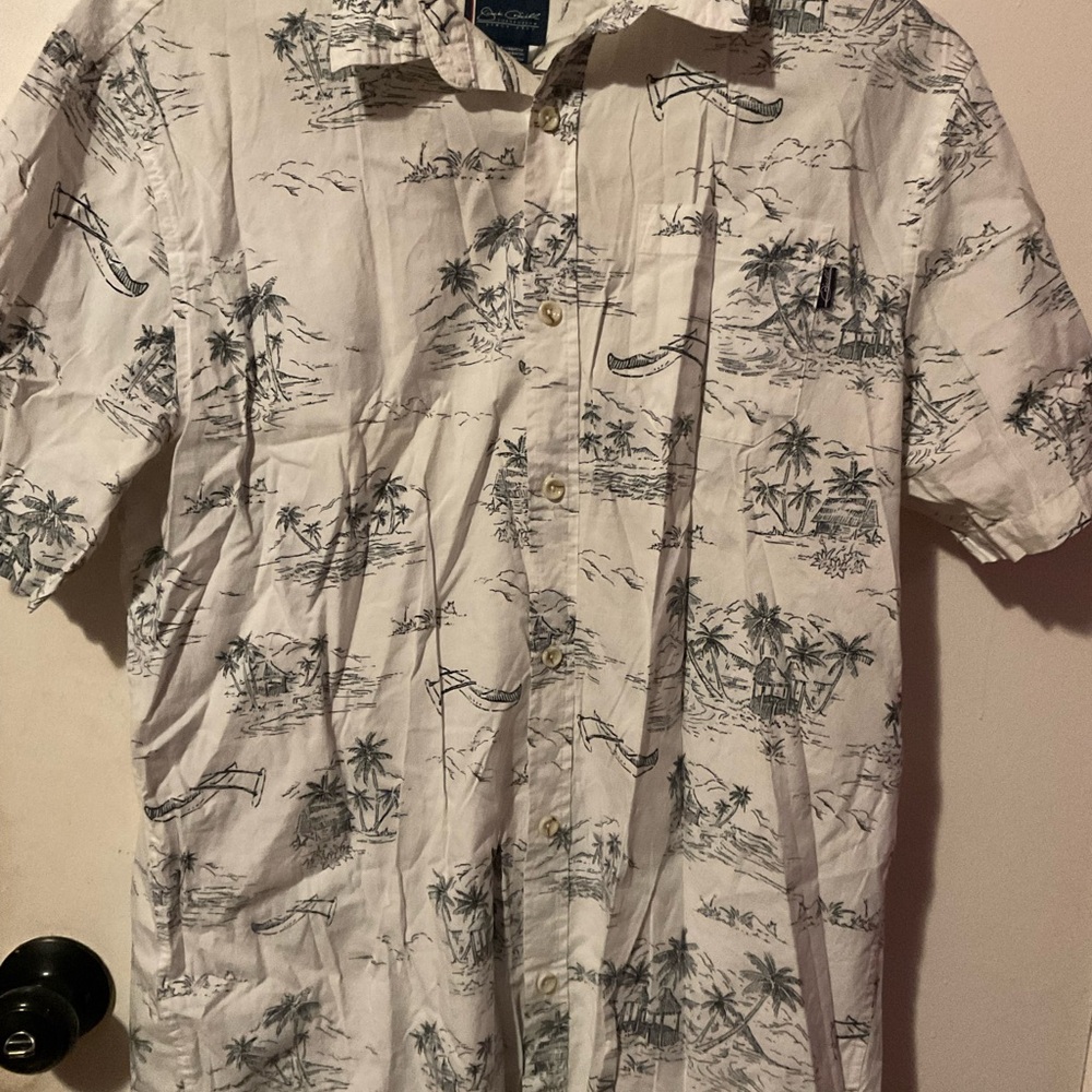 Jack Cheile White and Blue Tropical Print Men's button up Shirt size XL